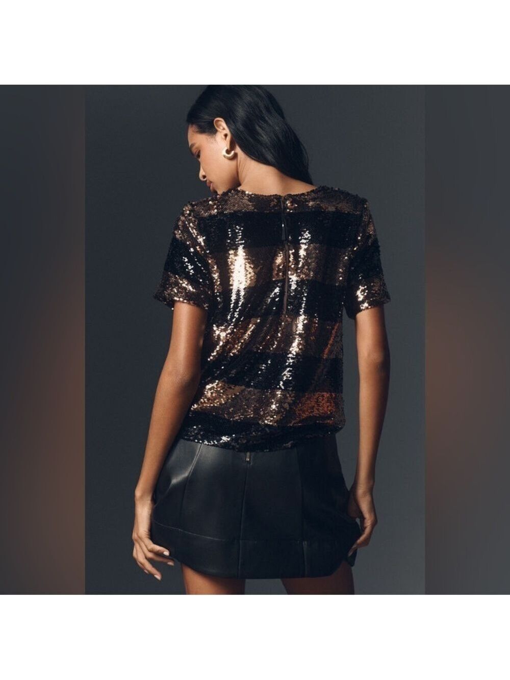 Maeve Black and Gold Sequin Top - Picture 3 of 10